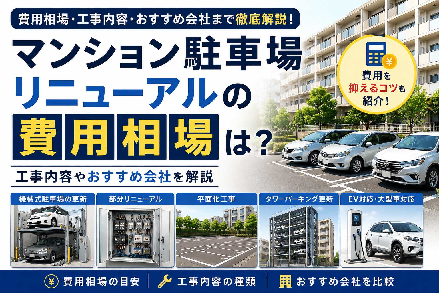 マンション駐車場リニューアルの費用相場は？工事内容やおすすめ会社を解説