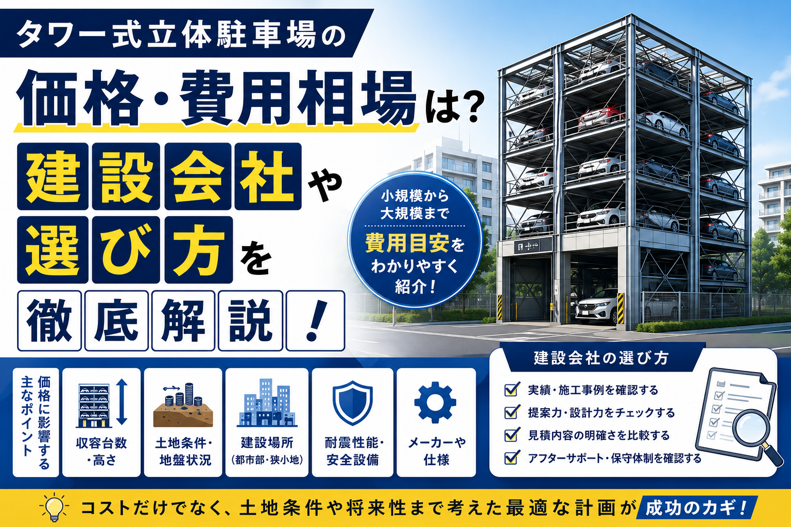 タワー式立体駐車場の価格・費用相場は？建設会社や選び方を徹底解説
