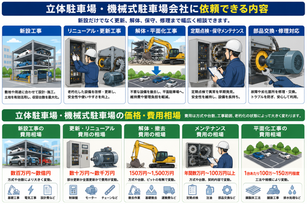 立体駐車場・機械式駐車場会社に依頼できる内容