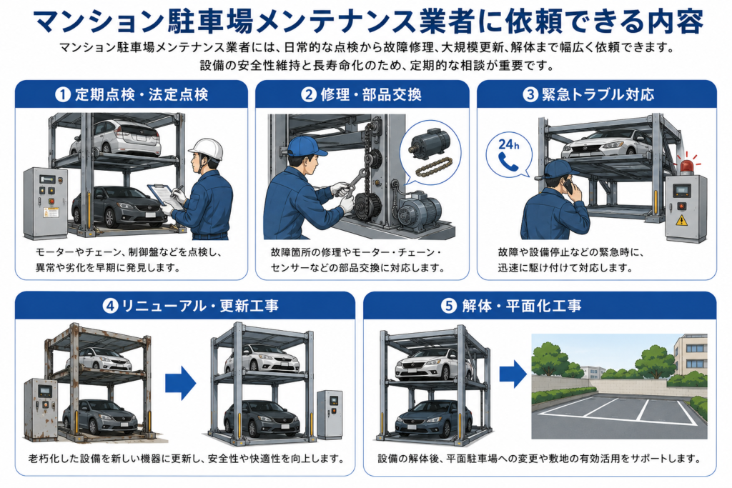 マンション駐車場メンテナンス業者に依頼できる内容