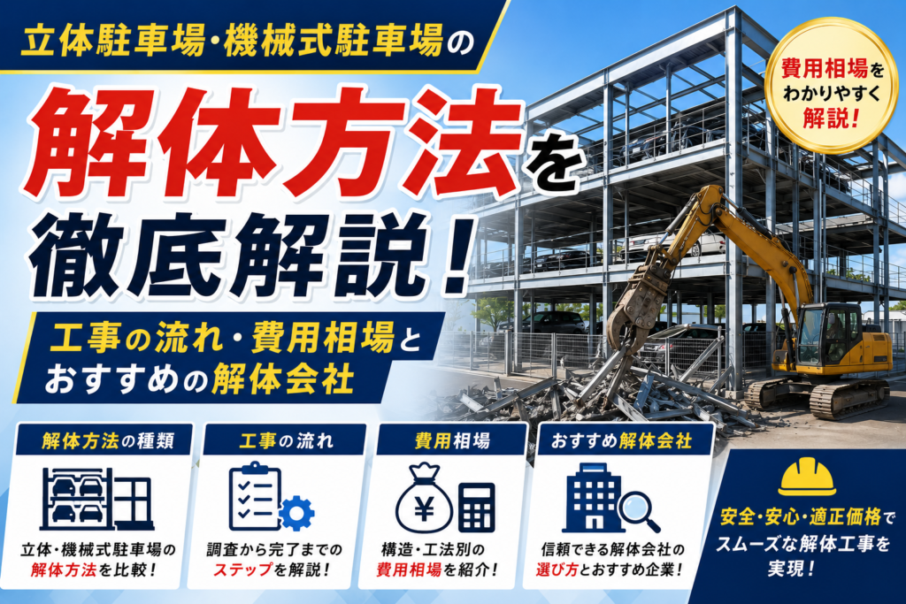 立体駐車場・機械式駐車場の解体方法を徹底解説！工事の流れ・費用相場とおすすめの解体会社