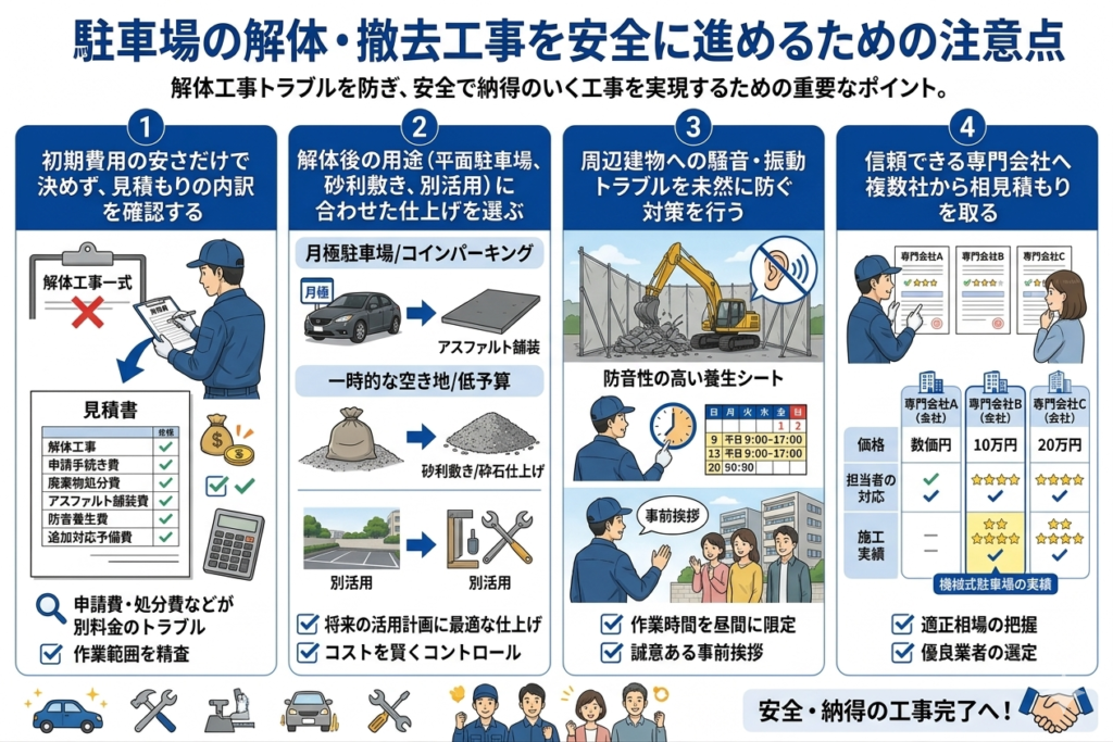 駐車場の解体・撤去工事を安全に進めるための注意点